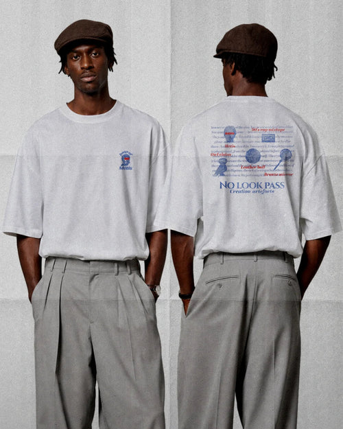 No Look Pass Tee — worn by model — Hoop of Metis